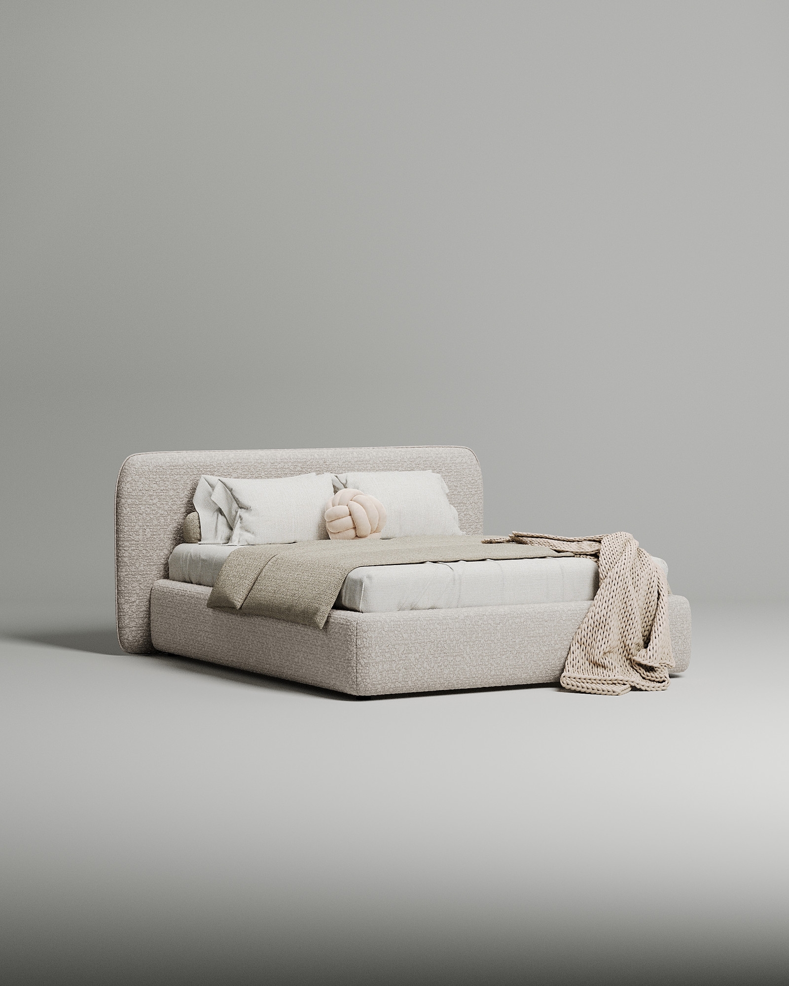 Кровать Endre под матрас 180x200 с мягким изголовьем и ящиком для хранения белья. Материал: букле - Buckle white A