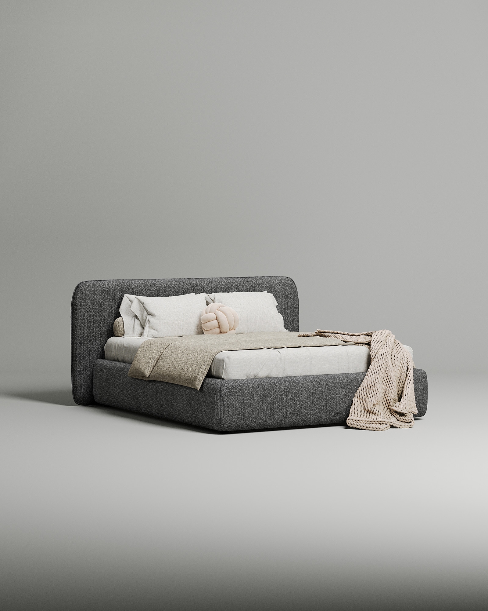 Кровать Endre под матрас 180x200 с мягким изголовьем и ящиком для хранения белья. Материал: букле - Lanvin 997