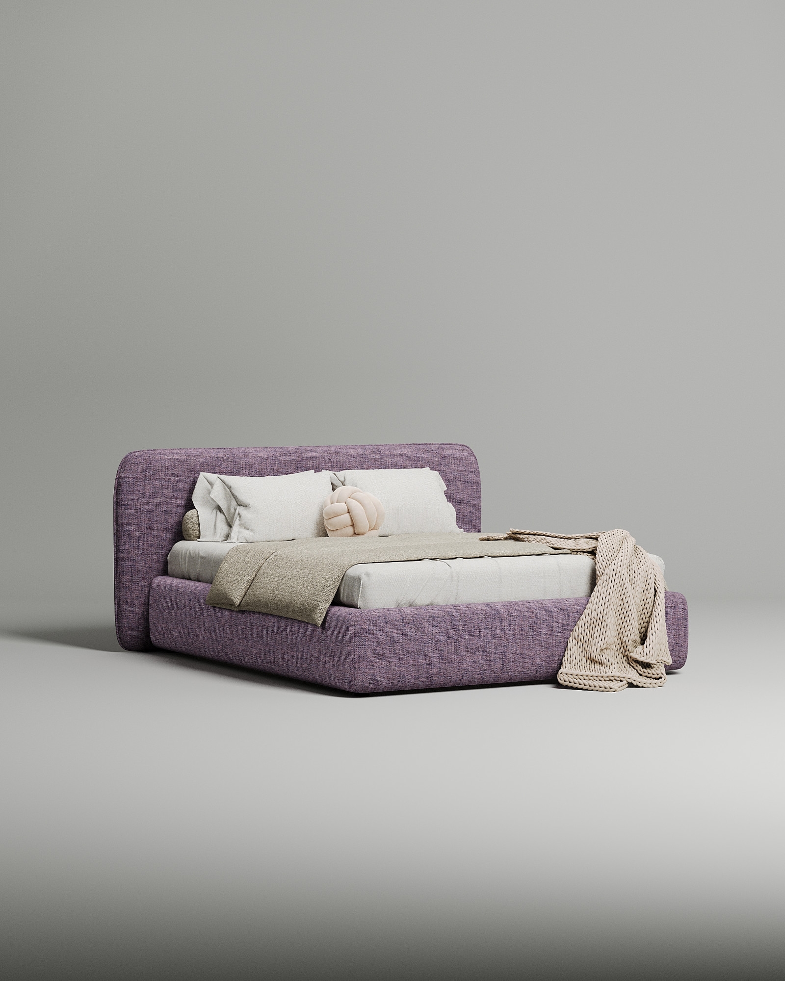 Кровать Endre под матрас 180x200 с мягким изголовьем и ящиком для хранения белья. Материал: рогожка - Romeo 06