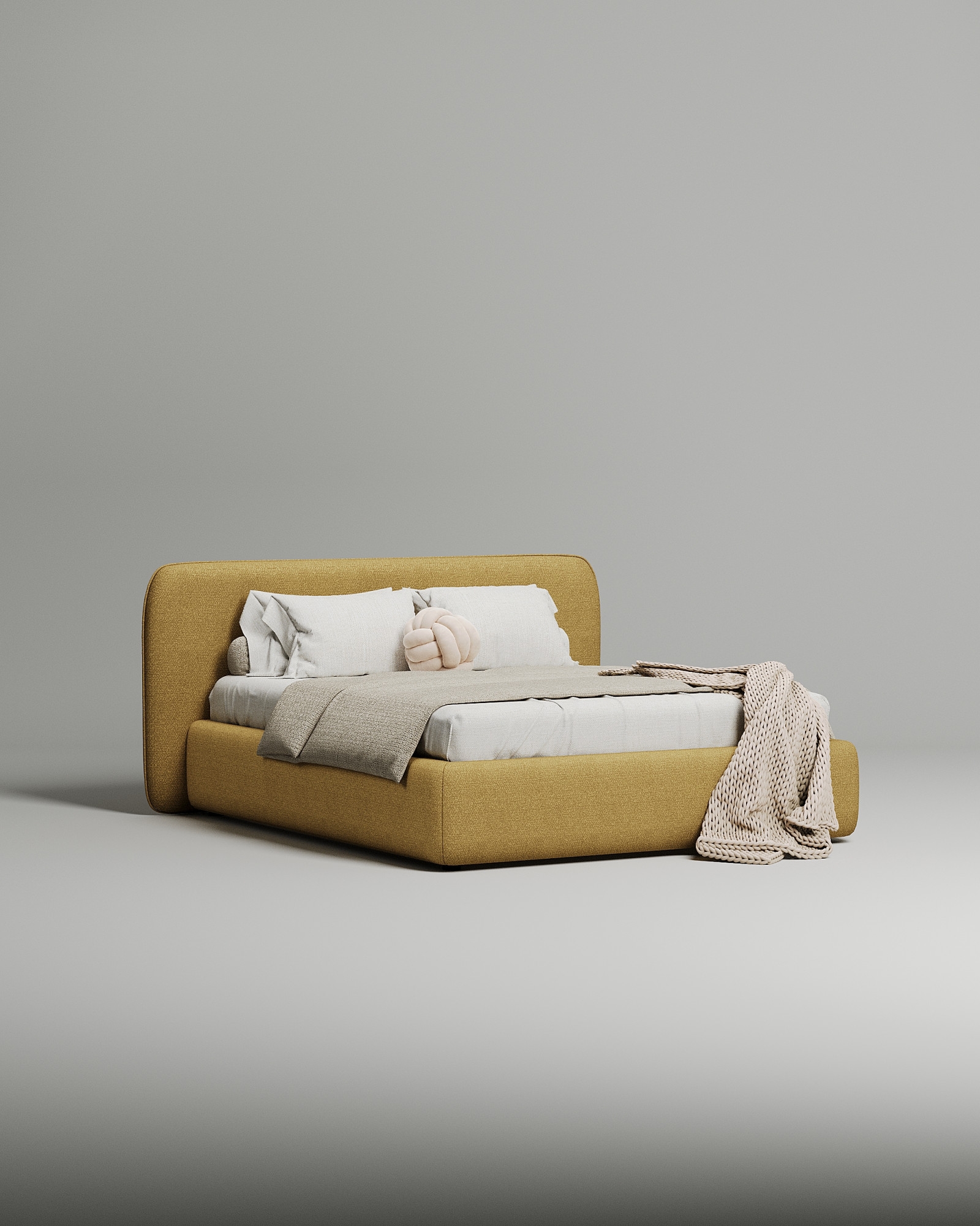 Кровать Endre под матрас 180x200 с мягким изголовьем и ящиком для хранения белья. Материал: букле - Coco 540