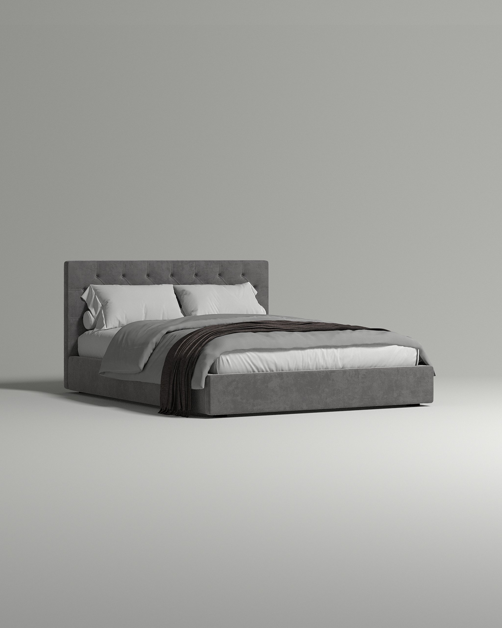 Кровать Torena под матрас 140x200 с мягким изголовьем и ящиком для хранения белья. Материал: флок - Dania stone A