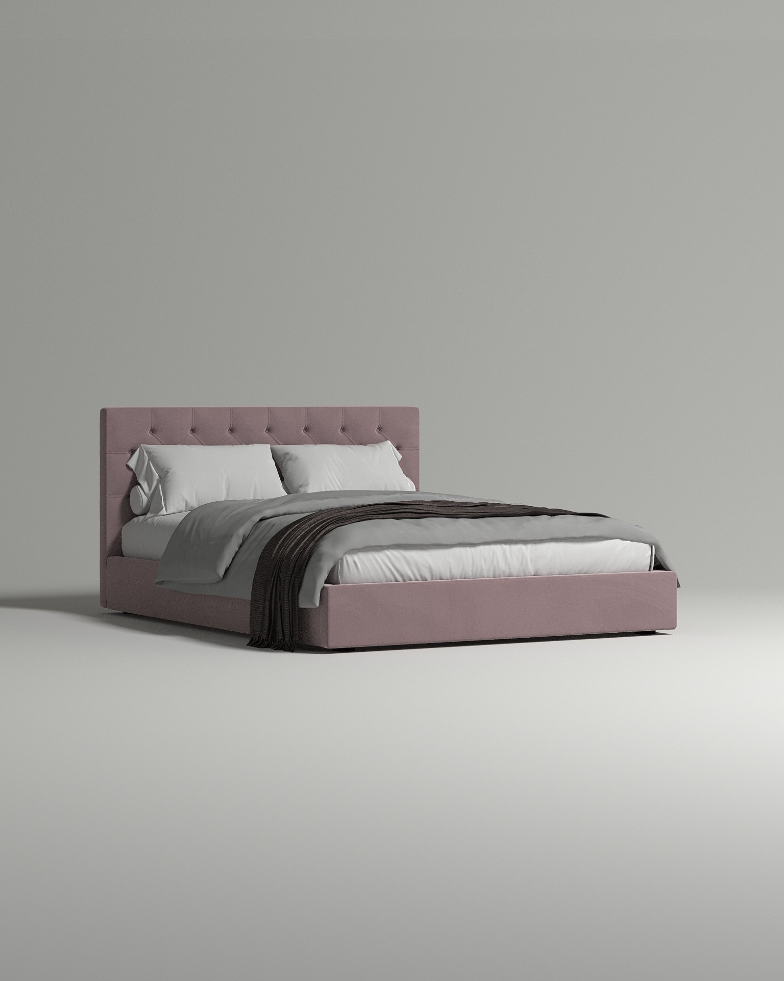 Кровать Torena под матрас 140x200 с мягким изголовьем и ящиком для хранения белья. Материал: велюр - Novus 810