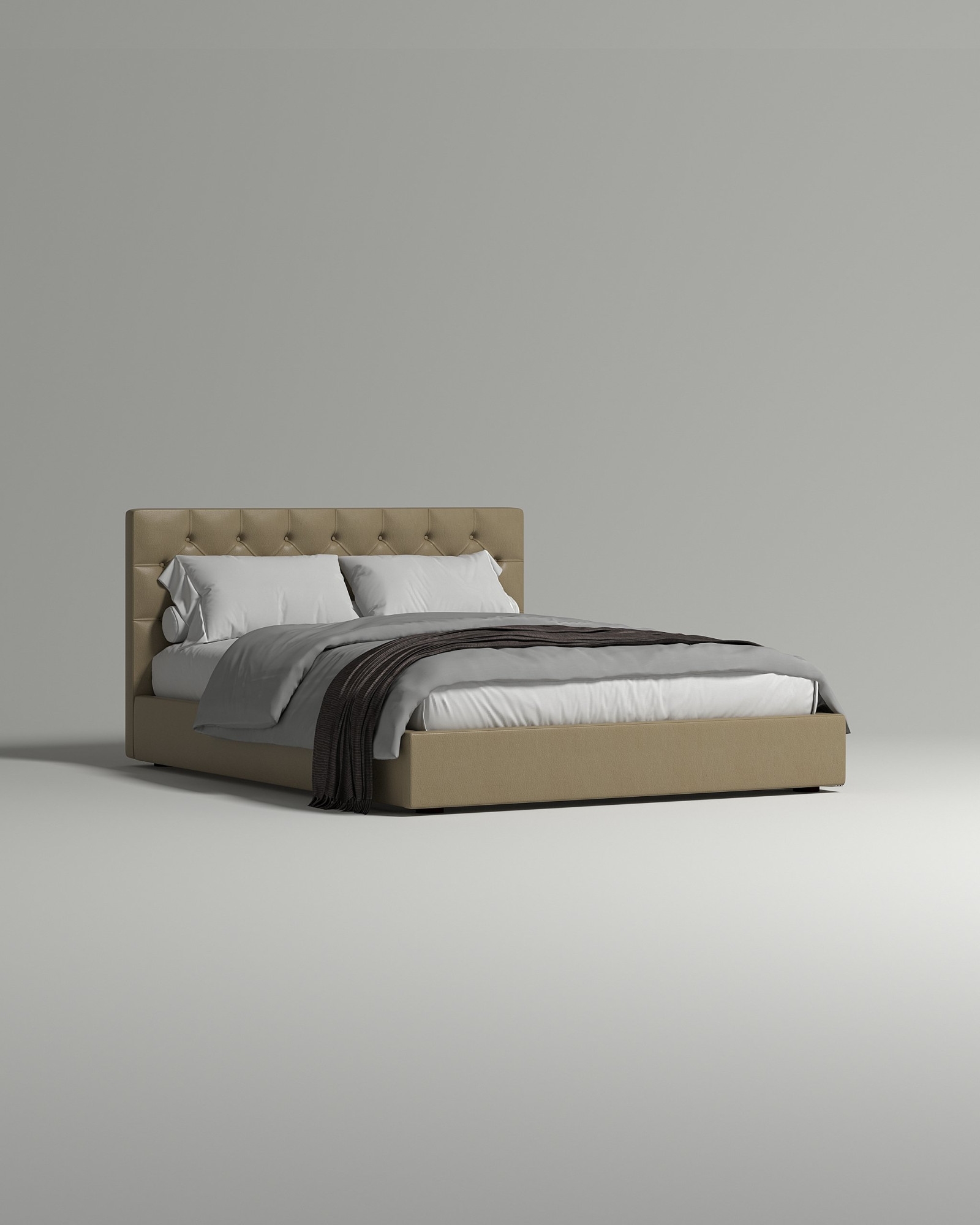 Кровать Torena под матрас 140x200 с мягким изголовьем и ящиком для хранения белья. Материал: искусственная кожа - Oregon 02