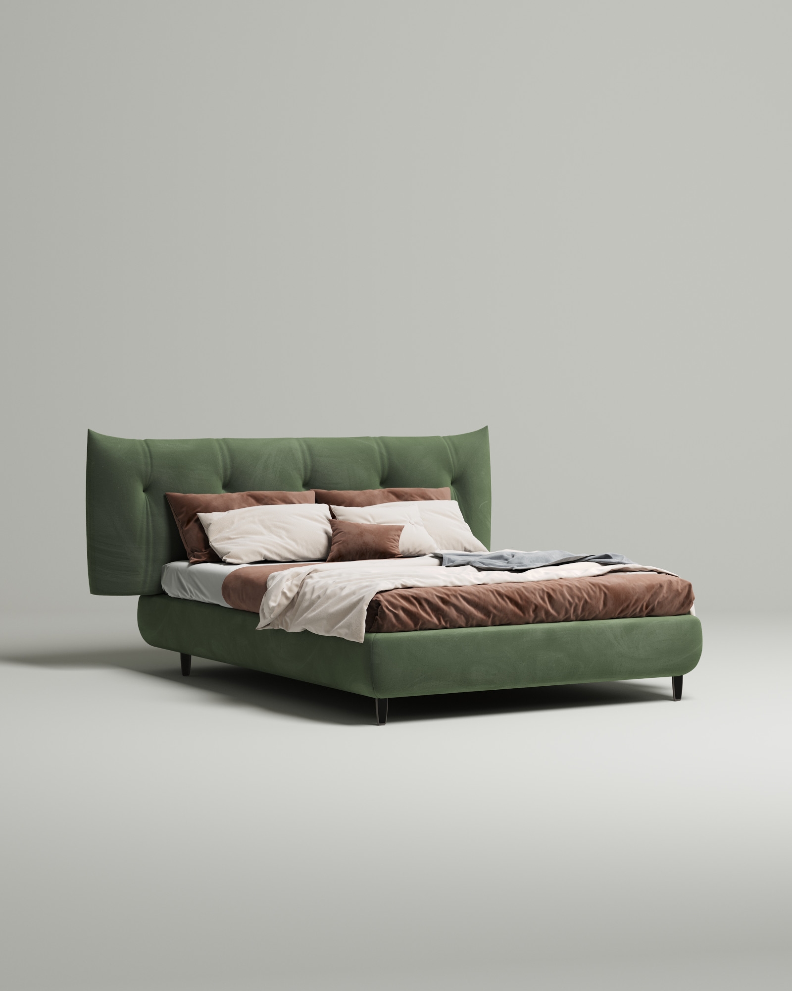 Кровать Emon под матрас 200x200 с мягким изголовьем и ящиком для хранения белья. Материал: велюр - Velutto 70