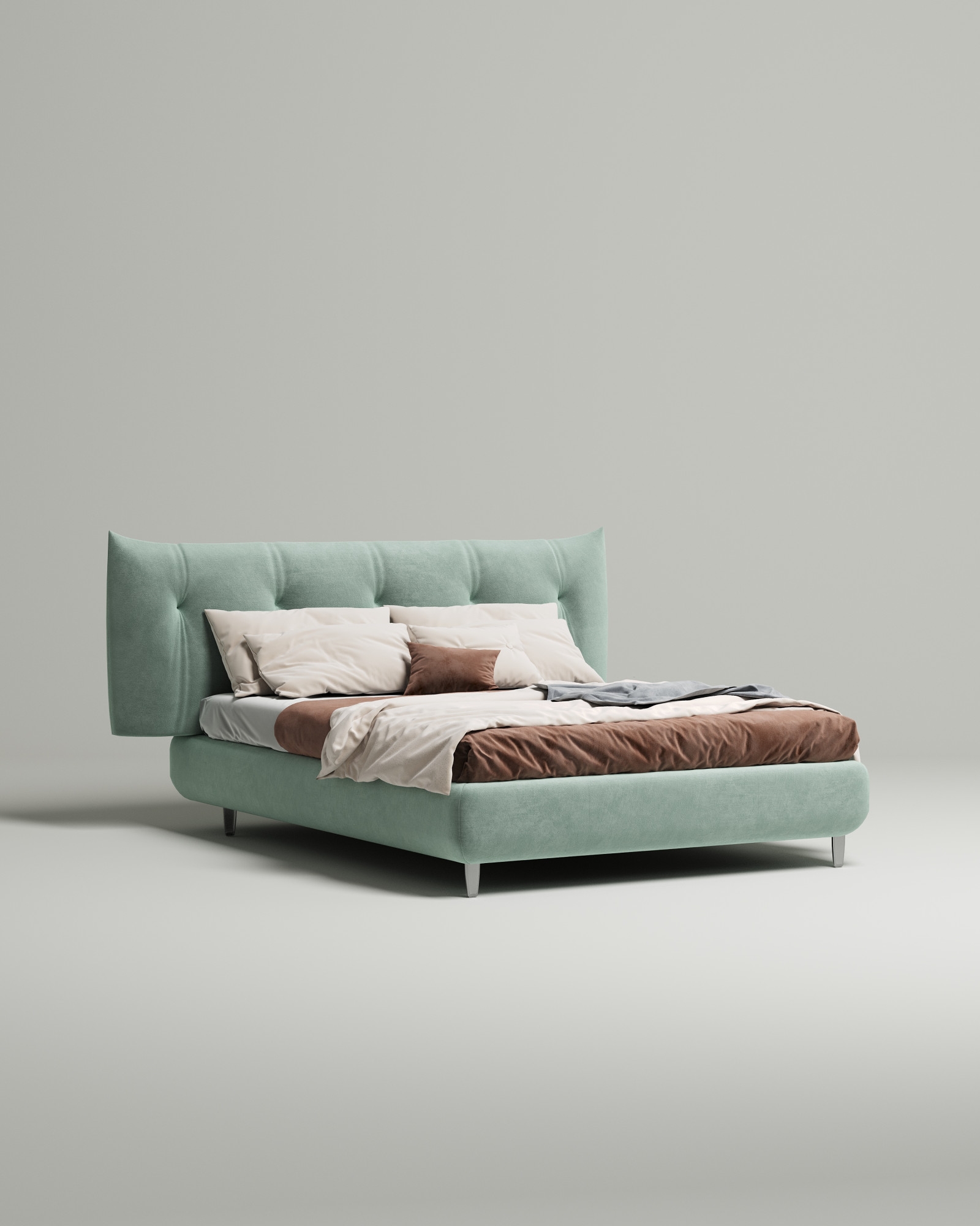 Кровать Emon под матрас 160x200 с мягким изголовьем и ящиком для хранения белья. Материал: искусственная замша - Elixir 690