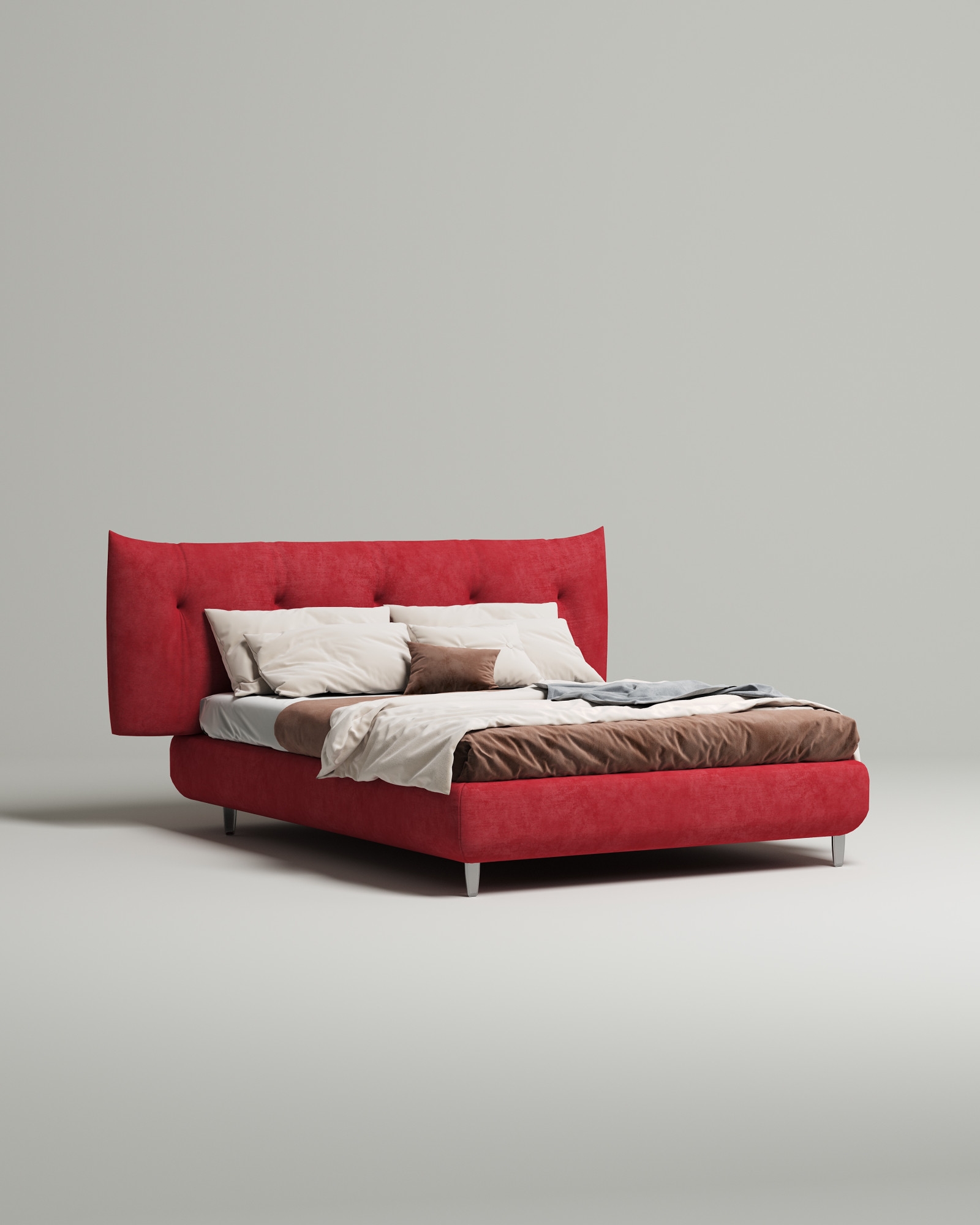 Кровать Emon под матрас 160x200 с мягким изголовьем и ящиком для хранения белья. Материал: велюр - Velutto 38