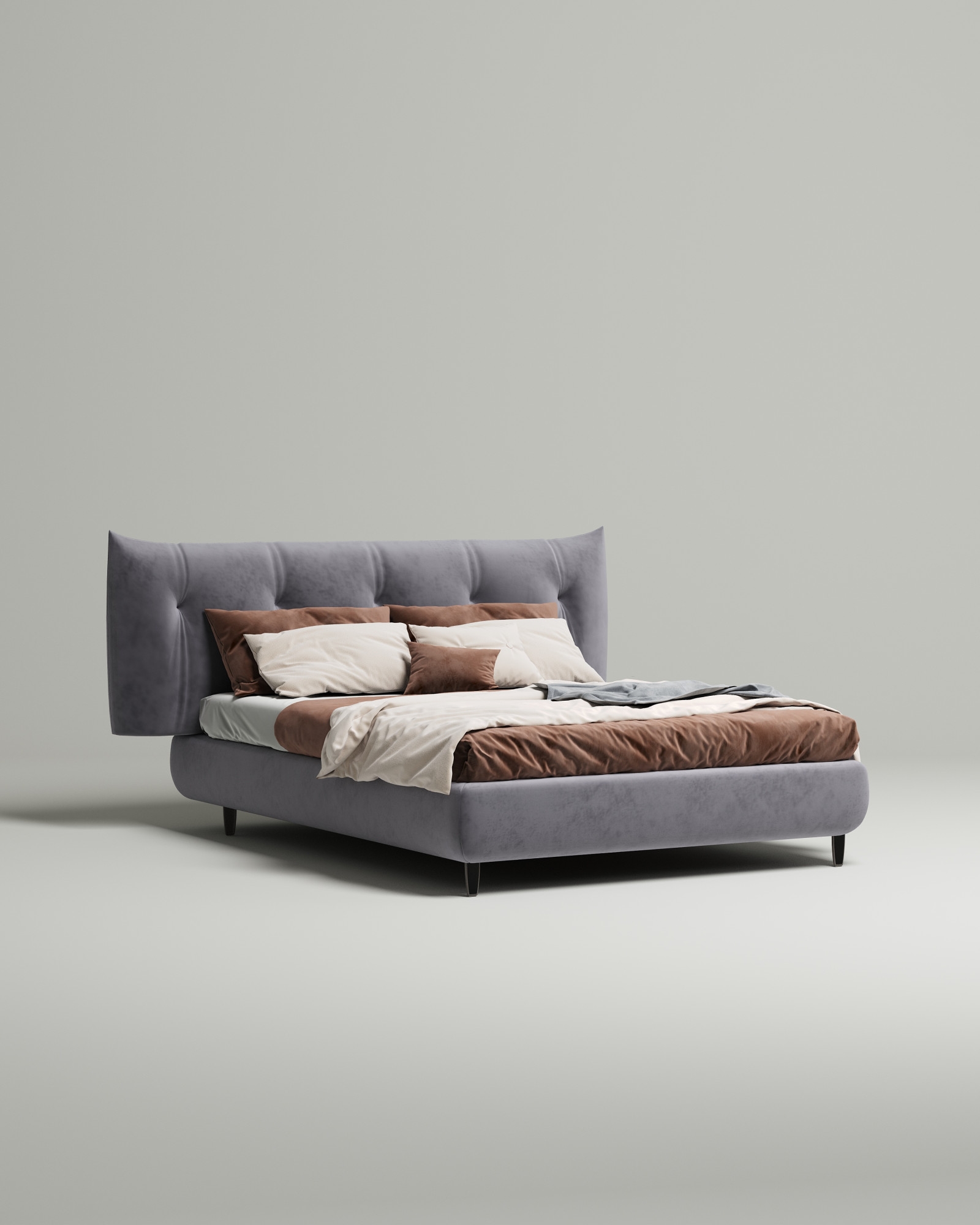 Кровать Emon под матрас 180x200 с мягким изголовьем и ящиком для хранения белья. Материал: велюр - Novus 997