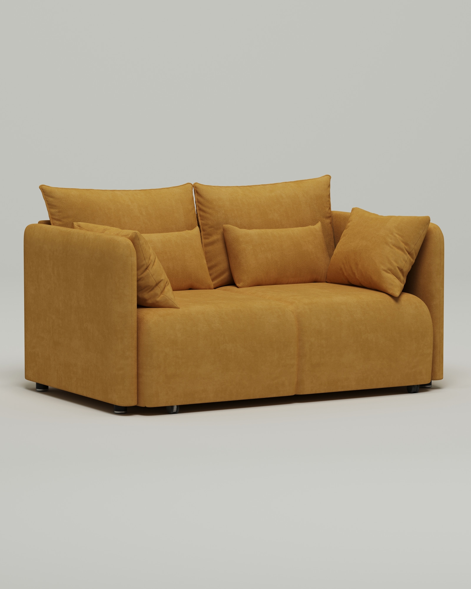 Стильный прямой диван Kvina mini. Материал: Нубук. Цвет: Горчичный
