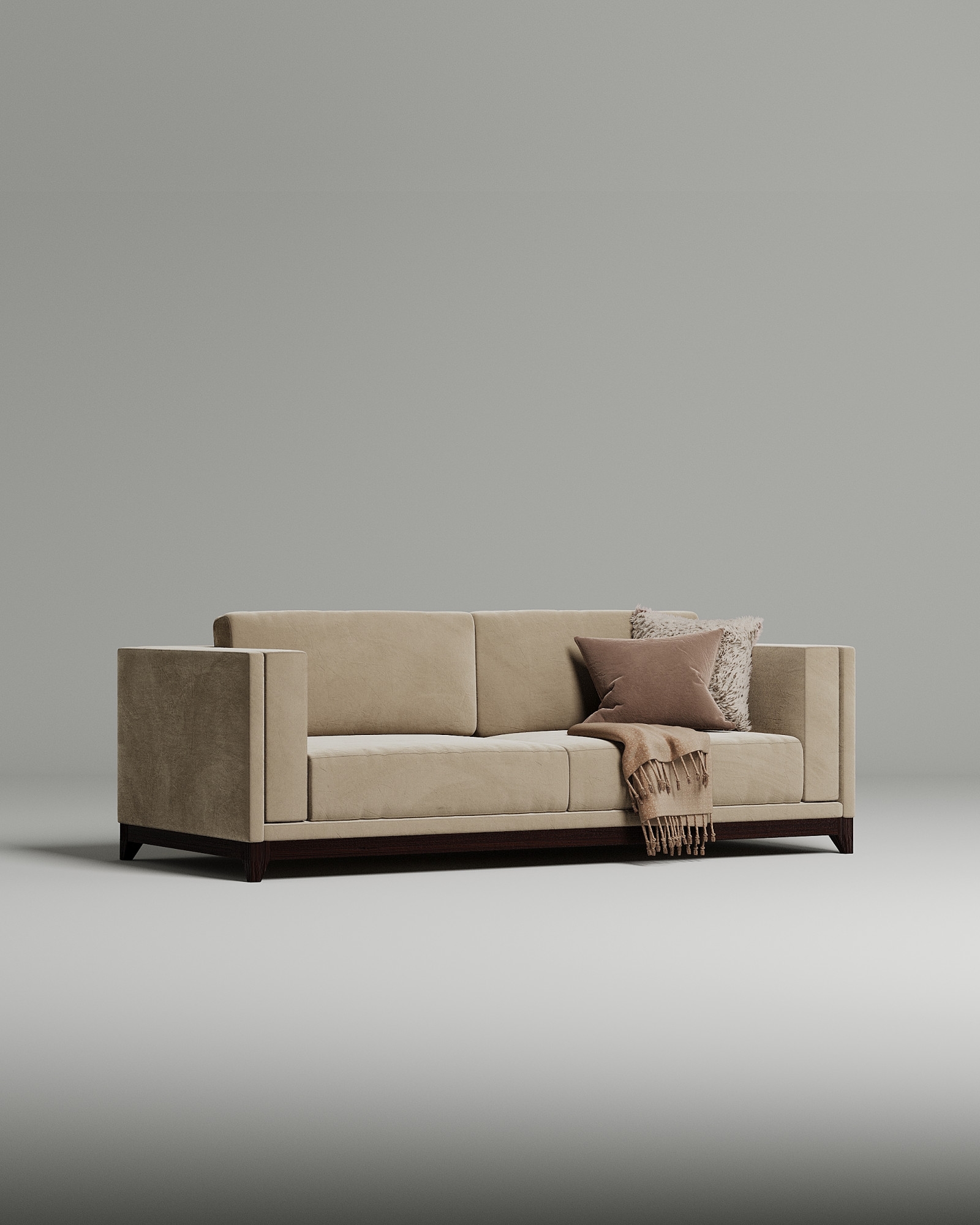 Стильный прямой диван Pallmer. Материал: Велюр. Цвет: Бежевый