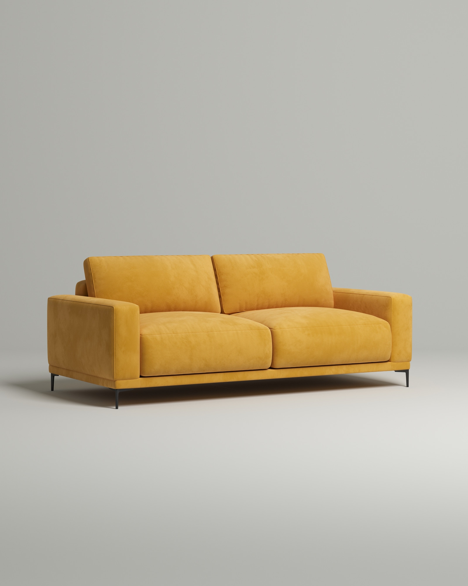 Стильный прямой диван Osnen. Материал: Искусственная замша. Цвет: Горчичный