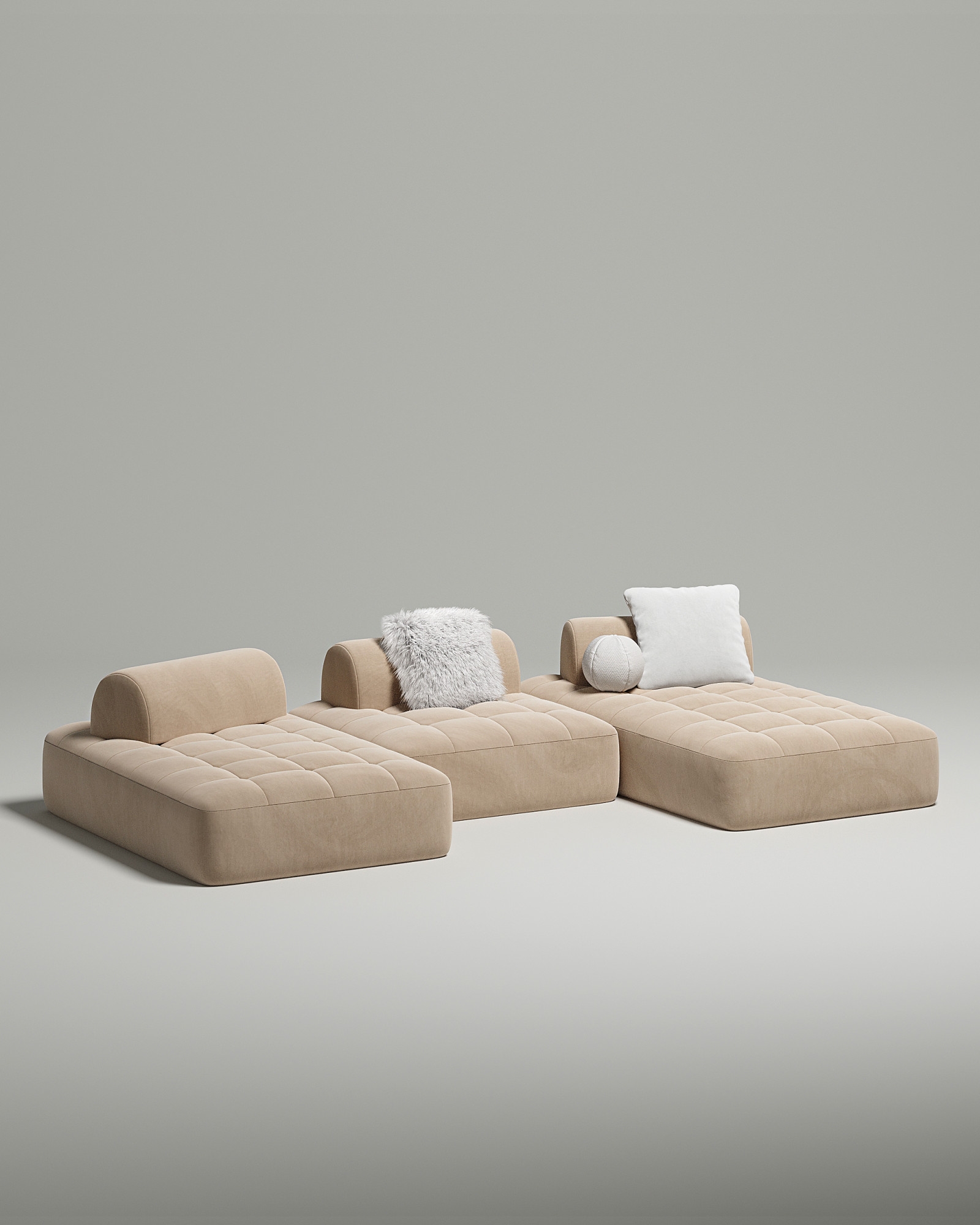 Стильный модульный диван Vandeman П-образный. Материал: Велюр. Цвет: Бежевый