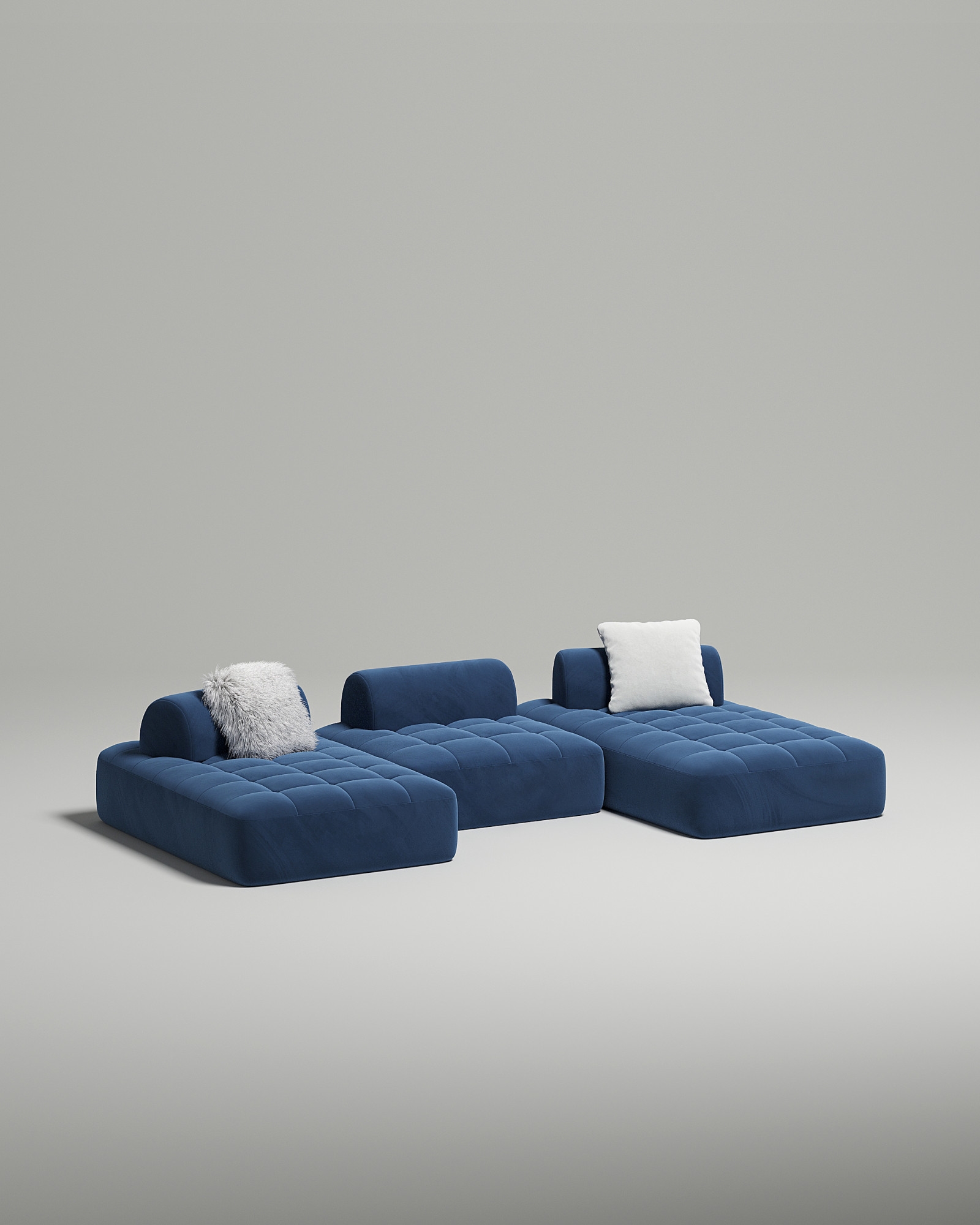 Стильный модульный диван Vandeman П-образный. Материал: Велюр. Цвет: Синий