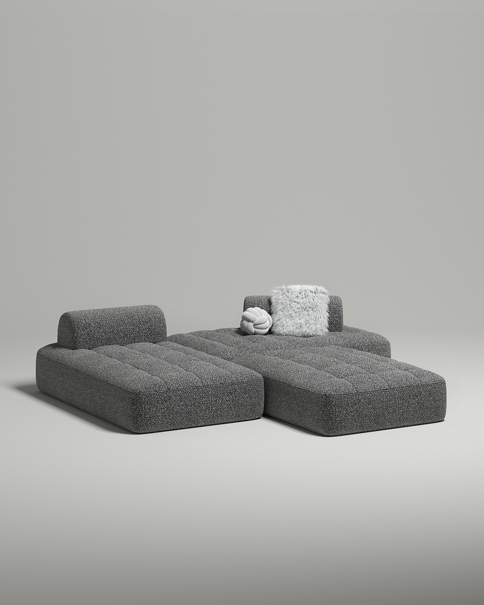 Стильный модульный диван Vandeman П-образный. Материал: Букле. Цвет: Серый