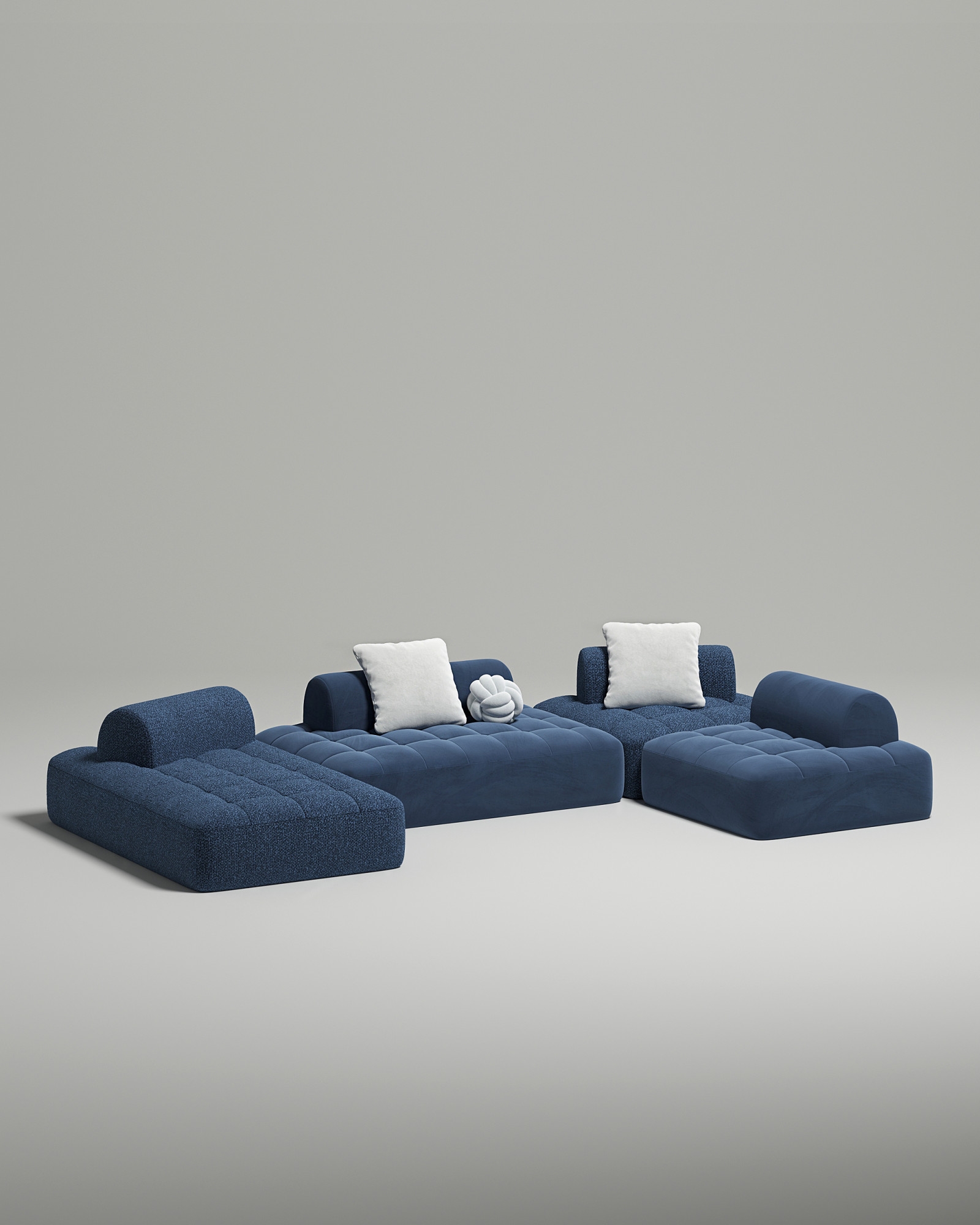 Стильный модульный диван Vandeman П-образный. Материал: Велюр. Цвет: Синий