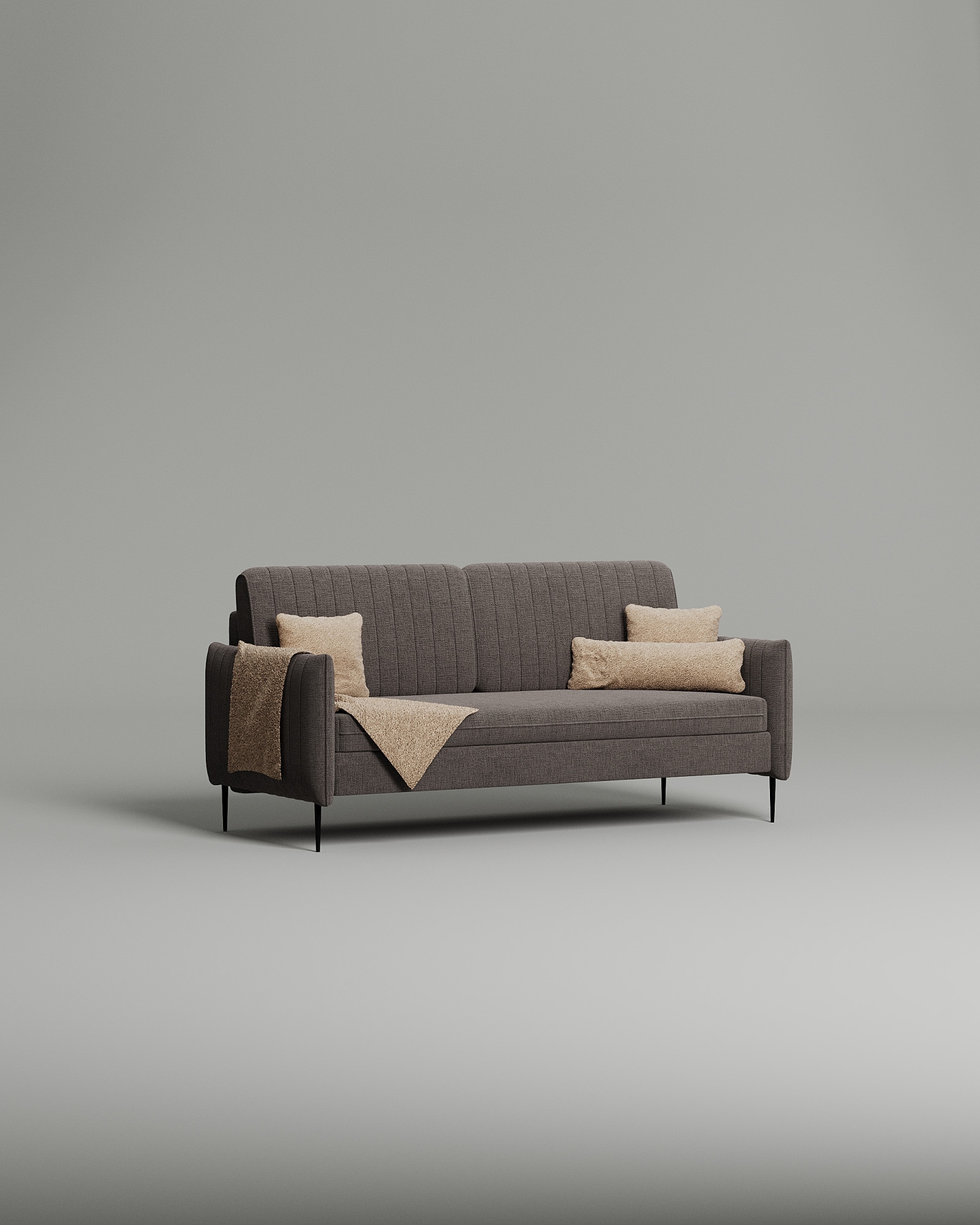 Стильный прямой диван Handy. Материал: рогожка. Цвет: Коричневый