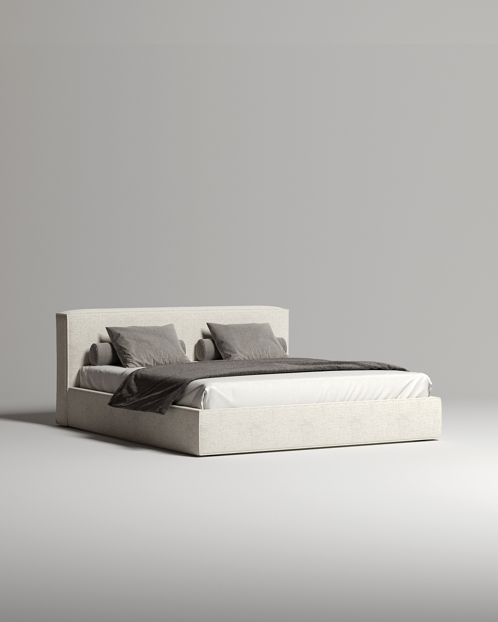 Кровать Hedda под матрас 180x200 с мягким изголовьем и ящиком для хранения белья. Материал: рогожка - Romeo 01