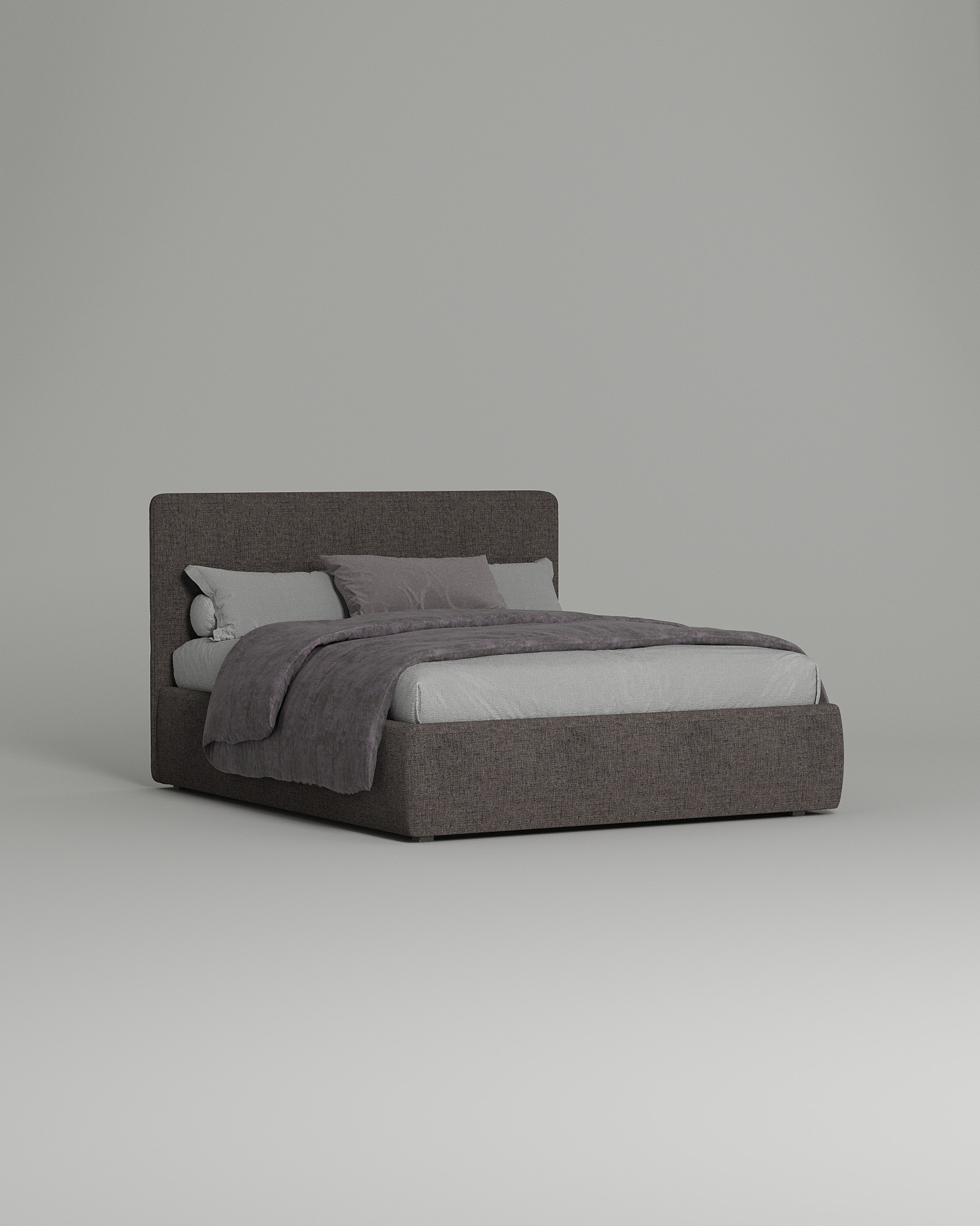 Кровать Oksitania под матрас 200x200 с мягким изголовьем и ящиком для хранения белья. Материал: рогожка - Romeo 05