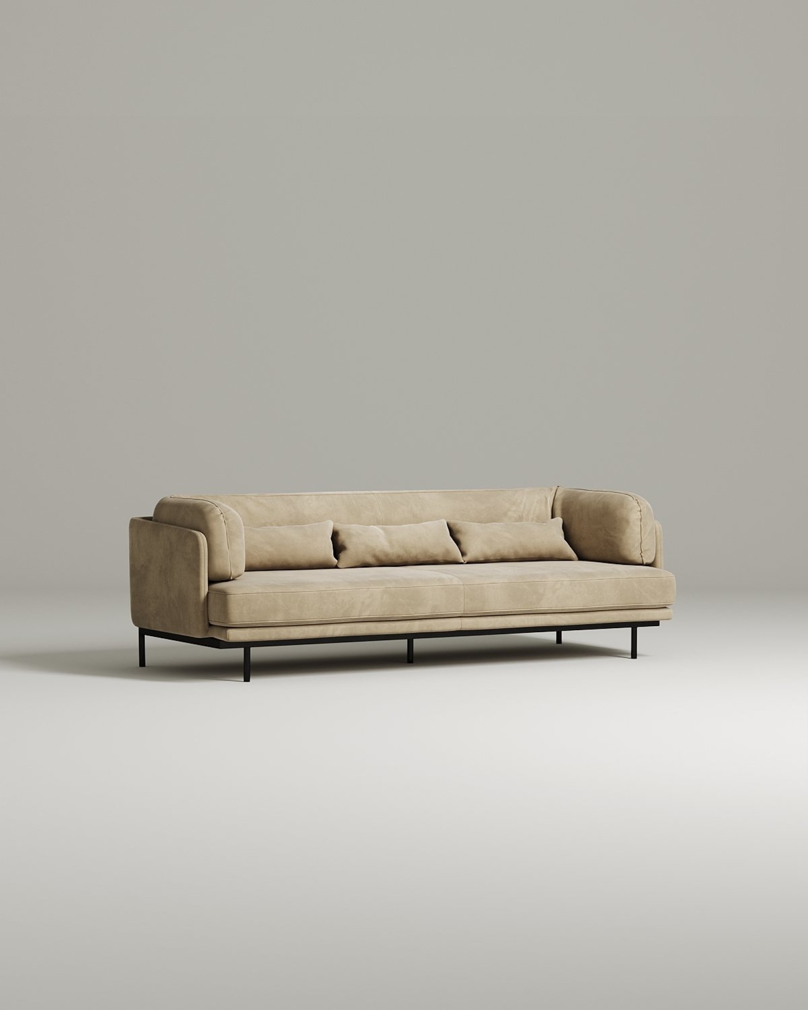 Стильный прямой диван Kemi. Материал: Велюр. Цвет: Бежевый