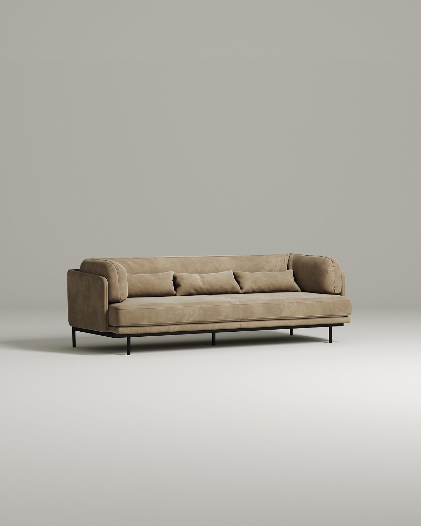 Стильный прямой диван Kemi. Материал: Велюр. Цвет: Бежевый