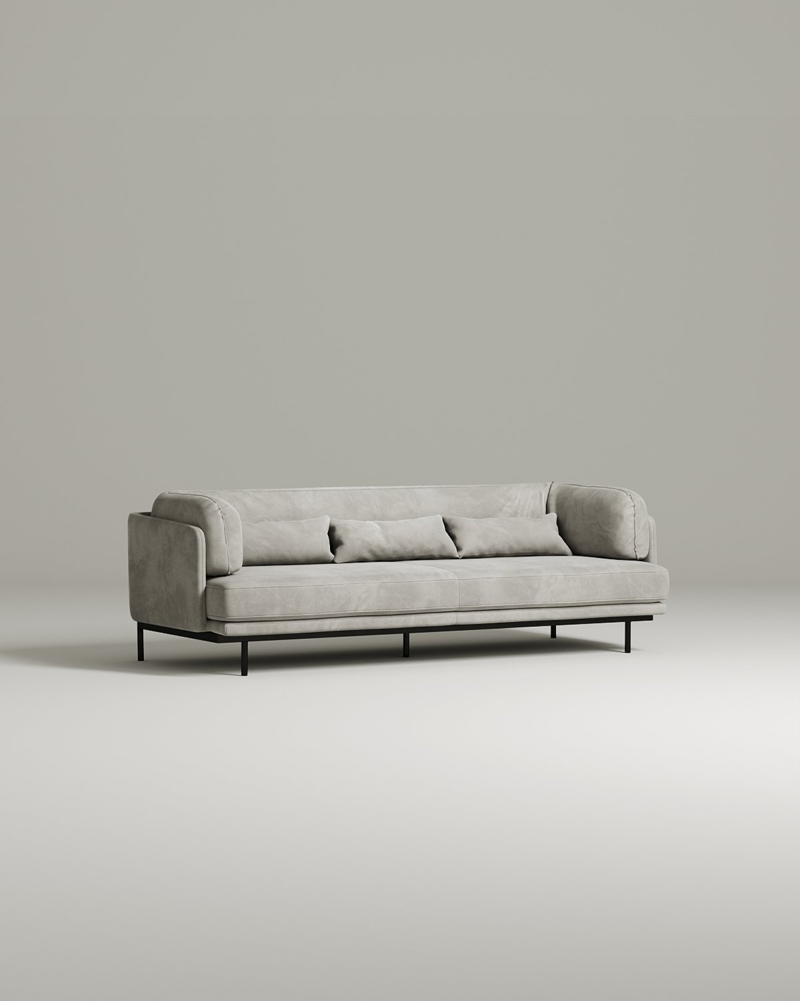 Стильный прямой диван Kemi. Материал: Велюр. Цвет: Серый