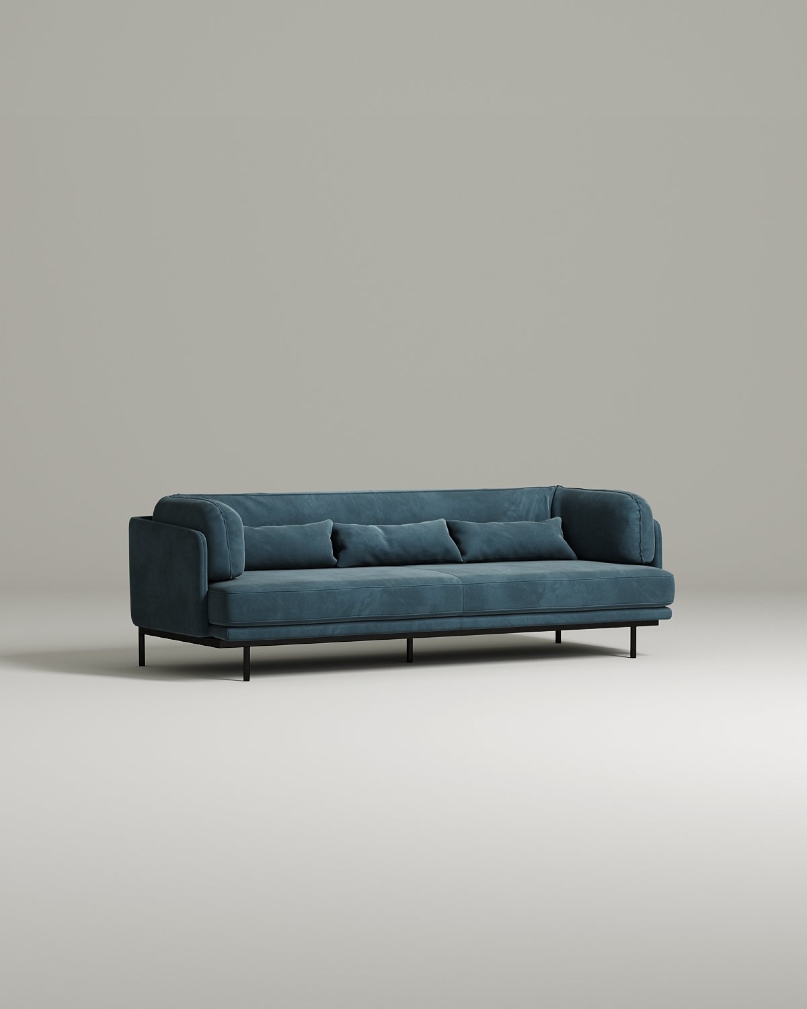 Стильный прямой диван Kemi. Материал: Велюр. Цвет: Синий