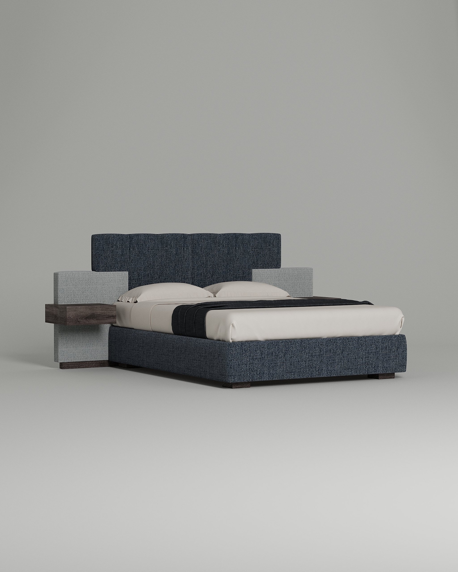 Кровать Hanssen под матрас 180x200 с мягким изголовьем и ящиком для хранения белья. Материал: рогожка - Mys 788