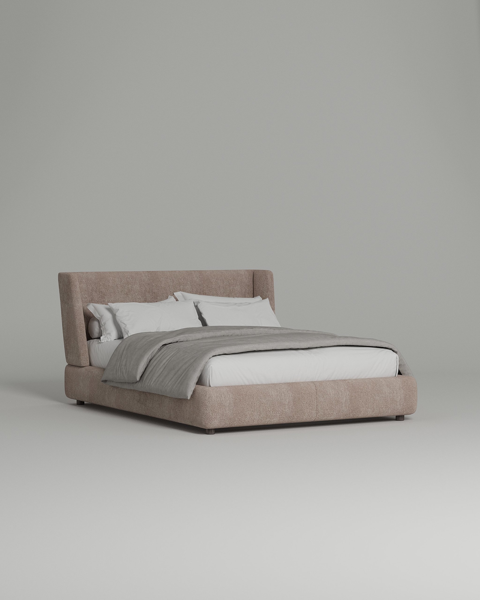 Кровать Lona под матрас 200x200 с мягким изголовьем и ящиком для хранения белья. Материал: флок - Dania cappuchino A