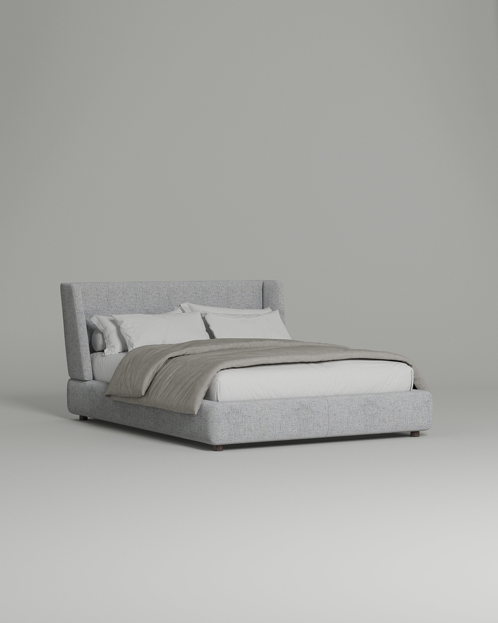 Кровать Lona под матрас 160x200 с мягким изголовьем и ящиком для хранения белья. Материал: рогожка - Romeo 13