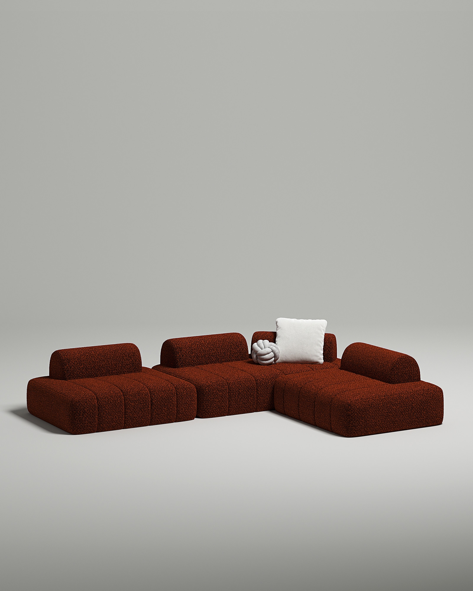 Стильный модульный диван Vandeman угловой. Материал: Букле. Цвет: Терракотовый Стильный модульный диван Vandeman угловой. Материал: Букле. Цвет: Терракотовый