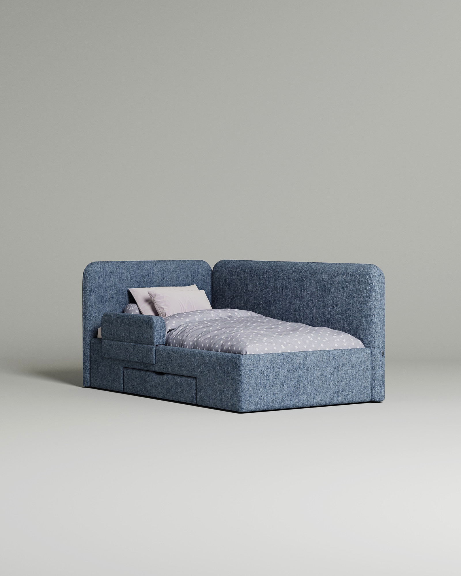 Кровать Tarmo под матрас 100x200 с мягким изголовьем и ящиком для хранения белья. Материал: Mys 788 (рогожка) Кровать Tarmo под матрас 100x200 с мягким изголовьем и ящиком для хранения белья. Материал: рогожка - Mys 788