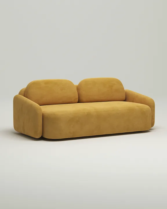 Стильный прямой диван Маларэн. Материал: Искусственная замша. Цвет: Горчичный