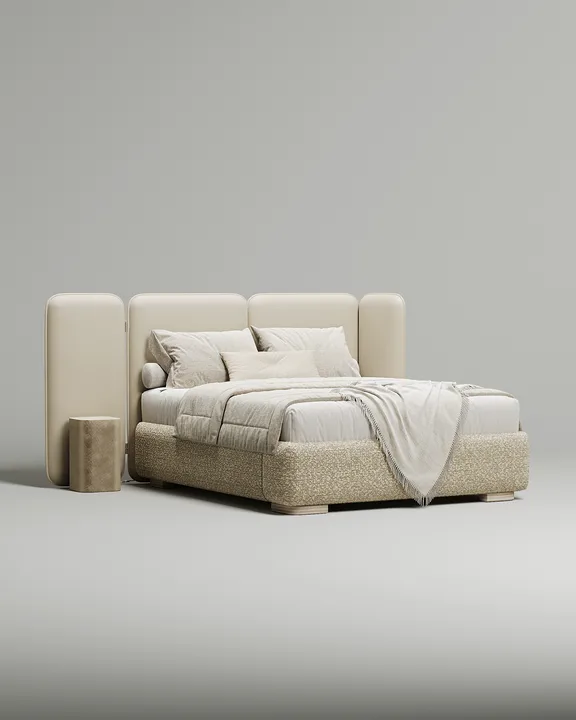 Кровать Нико под матрас 180x200 с мягким изголовьем и ящиком для хранения белья. Материал: букле - Buckle beige A