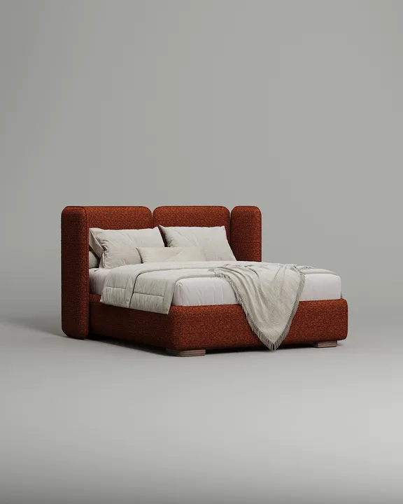 Кровать Нико под матрас 200x200 с мягким изголовьем и ящиком для хранения белья. Материал: букле - Buckle terra A