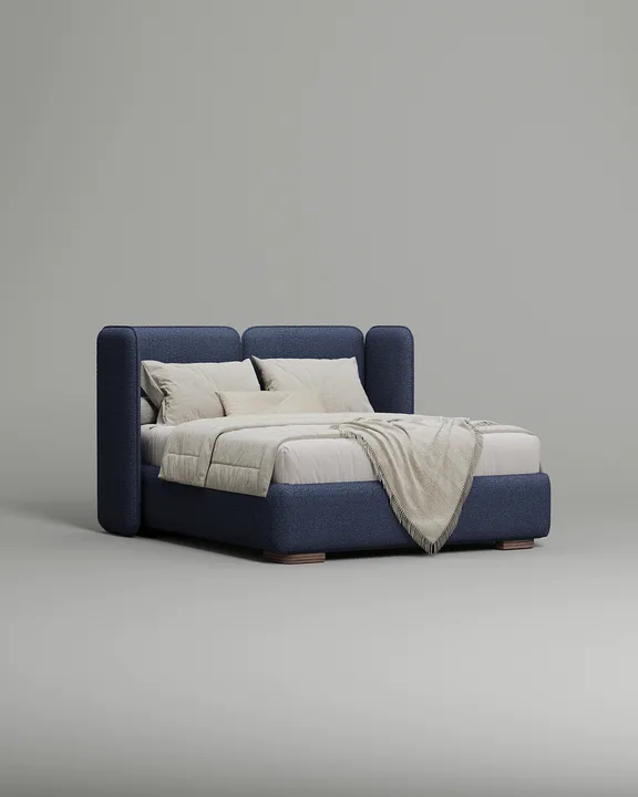 Кровать Нико под матрас 200x200 с мягким изголовьем и ящиком для хранения белья. Материал: букле - Coco 785