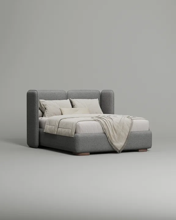 Кровать Нико под матрас 160x200 с мягким изголовьем и ящиком для хранения белья. Материал: букле - Coco 904