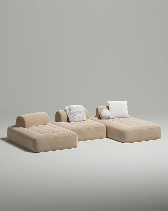 Стильный модульный диван Вандэман П-образный. Материал: Велюр. Цвет: Бежевый