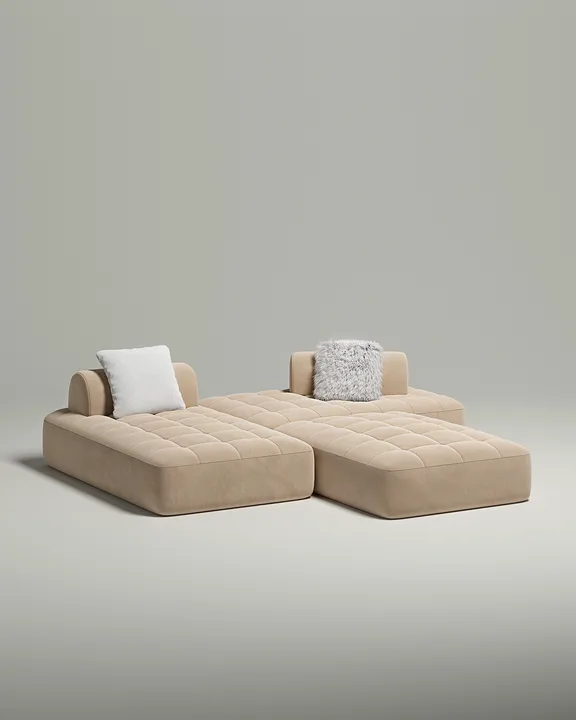 Стильный модульный диван Вандэман П-образный. Материал: Велюр. Цвет: Бежевый Стильный модульный диван Вандэман П-образный. Материал: Велюр. Цвет: Бежевый