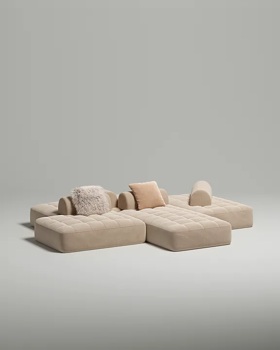 Стильный модульный диван Вандэман П-образный. Материал: Велюр. Цвет: Бежевый Стильный модульный диван Вандэман П-образный. Материал: Велюр. Цвет: Бежевый