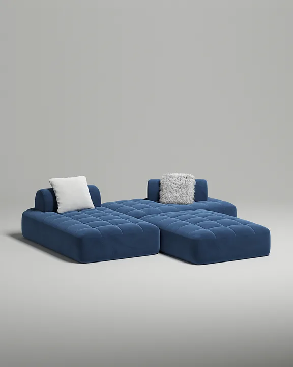Стильный модульный диван Вандэман П-образный. Материал: Велюр. Цвет: Синий