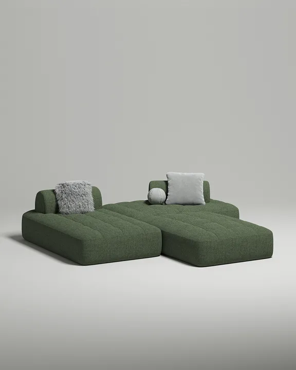 Стильный модульный диван Вандэман П-образный. Материал: рогожка. Цвет: Зеленый