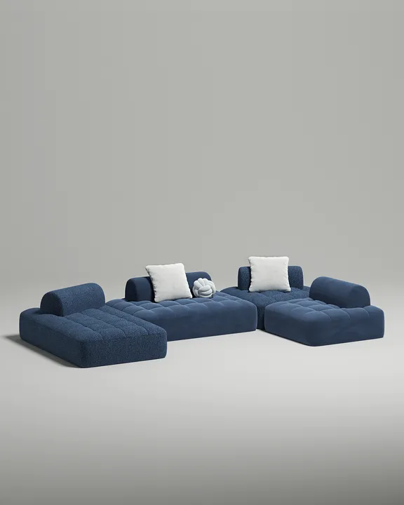 Стильный модульный диван Вандэман П-образный. Материал: Велюр. Цвет: Синий