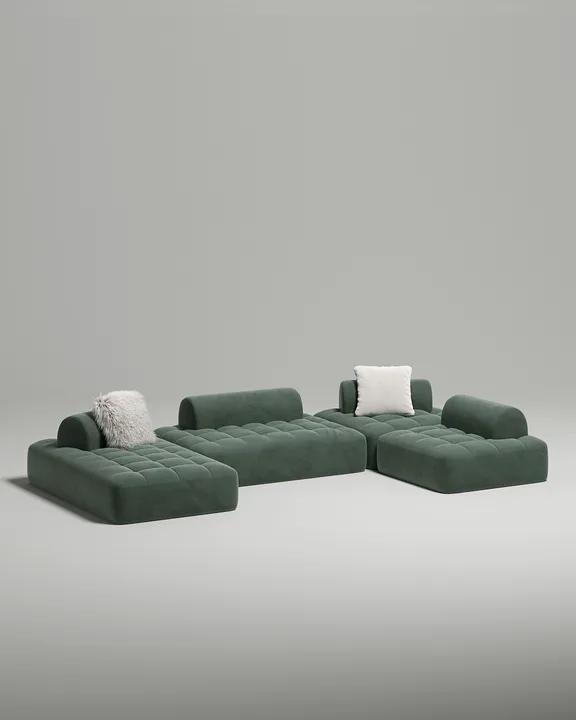 Стильный модульный диван Вандэман П-образный. Материал: Велюр. Цвет: Зеленый