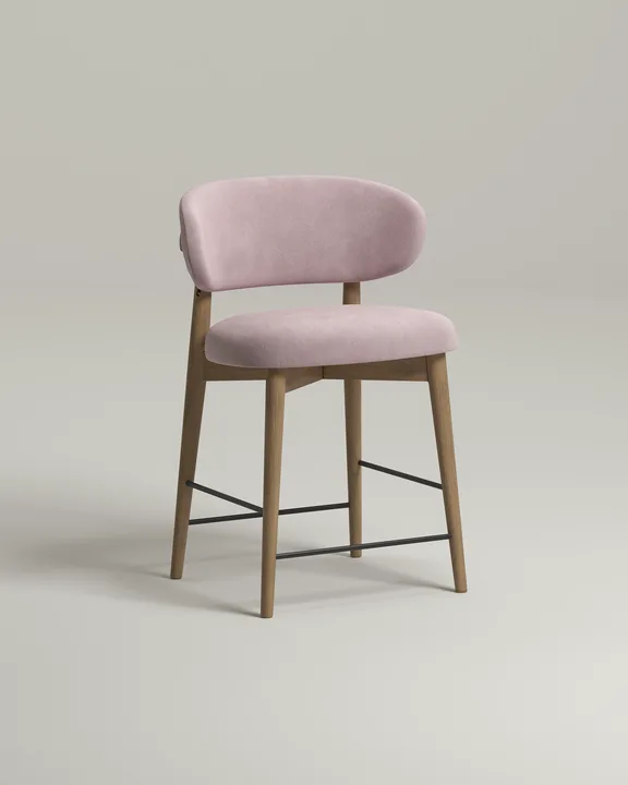 Удобный стул Ворман полубарный. Материал: велюр. Цвет: розовый (Velutto 37)