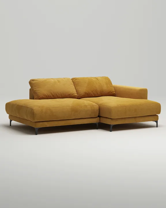 Стильный угловой диван Индастриал Мини. Материал: Искусственная замша. Цвет: Горчичный