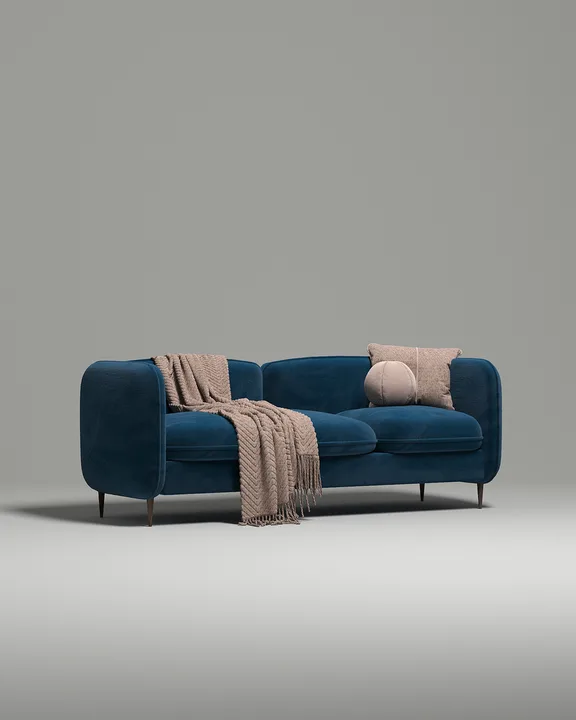 Стильный прямой диван Нико. Материал: Велюр. Цвет: Синий Стильный прямой диван Нико. Материал: Велюр. Цвет: Синий