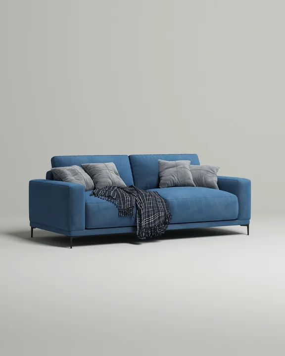 Стильный прямой диван Оснэн. Материал: Велюр. Цвет: Синий Стильный прямой диван Оснэн. Материал: Велюр. Цвет: Синий