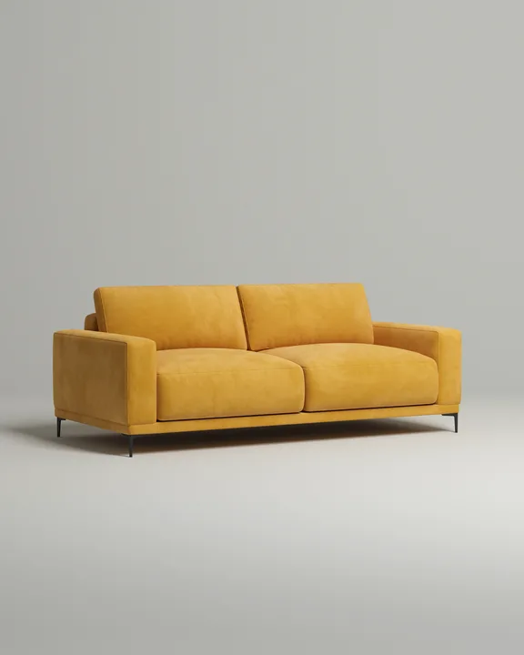 Стильный прямой диван Оснэн. Материал: Искусственная замша. Цвет: Горчичный