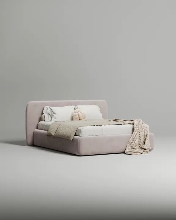 Кровать Эндре под матрас 180x200 с мягким изголовьем и ящиком для хранения белья. Материал: велюр - Velutto 37