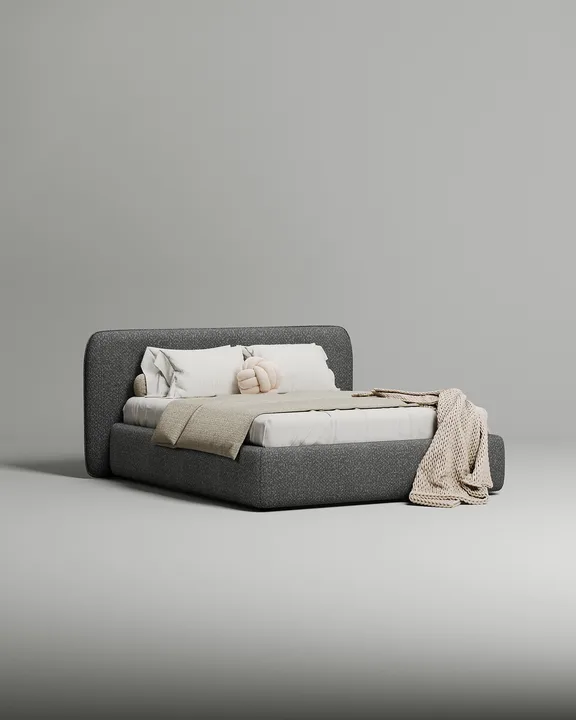 Кровать Эндре под матрас 200x200 с мягким изголовьем и ящиком для хранения белья. Материал: Lanvin 997 (букле) Кровать Эндре под матрас 200x200 с мягким изголовьем и ящиком для хранения белья. Материал: букле - Lanvin 997