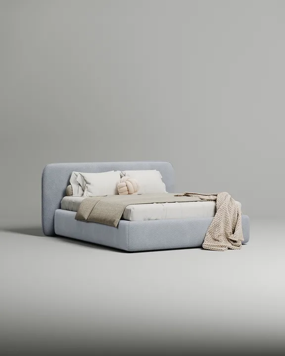 Кровать Эндре под матрас 200x200 с мягким изголовьем и ящиком для хранения белья. Материал: велюр - Avatar 970